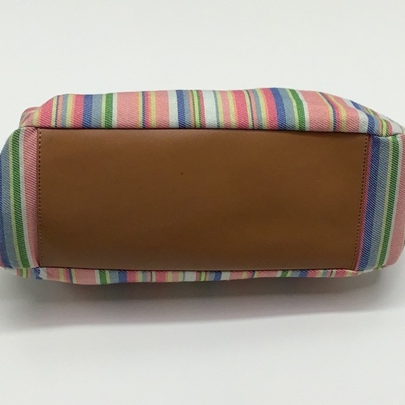 Fossil striped clothe handbag with wood handles Preowned - Picture 7 of 9